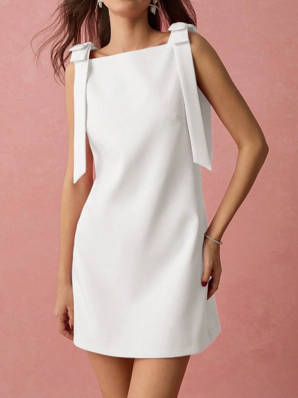 White Elegant Women's Bow-Decor Sleeveless Mini Dress